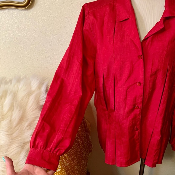 80s vintage long sleeved red blouse 🍒 - Picture 3 of 9